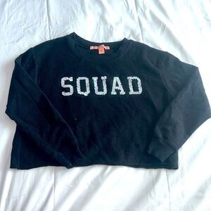 Rebellious One Black & Silver Sequin Squad Logo Cropped Black Sweater X-…